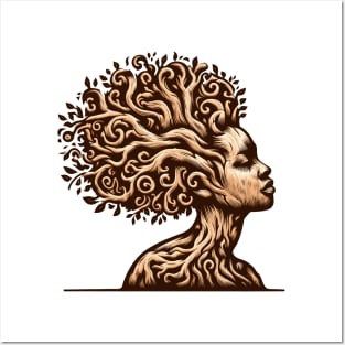 Afrocentric Woman Wooden Tree Posters and Art